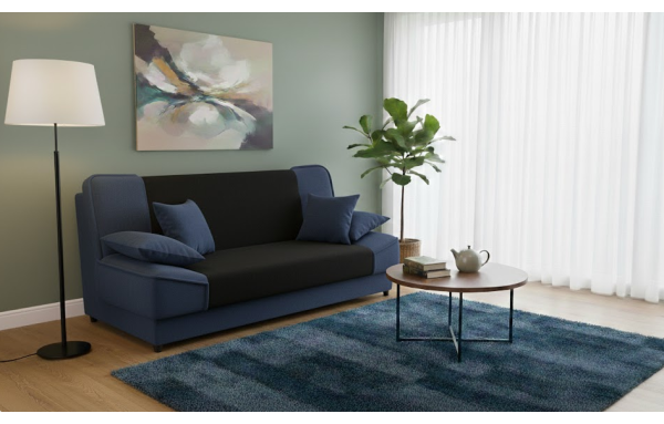 Wersalka Maxim 80 czarno-granatowa na sprężynach z funkcją spania i pojemnikiem